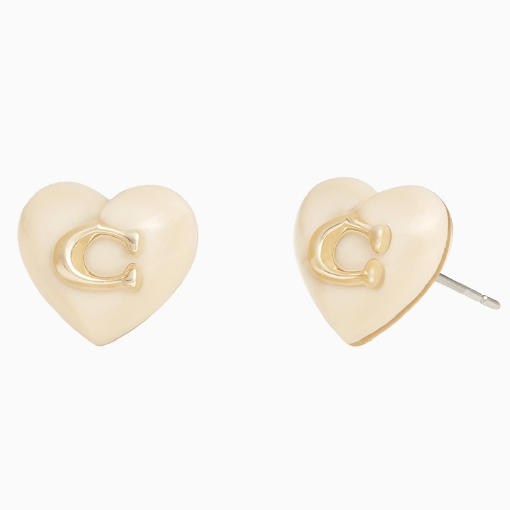 COACH GOLD TONE SIGNATURE HEART STUD EARRINGS